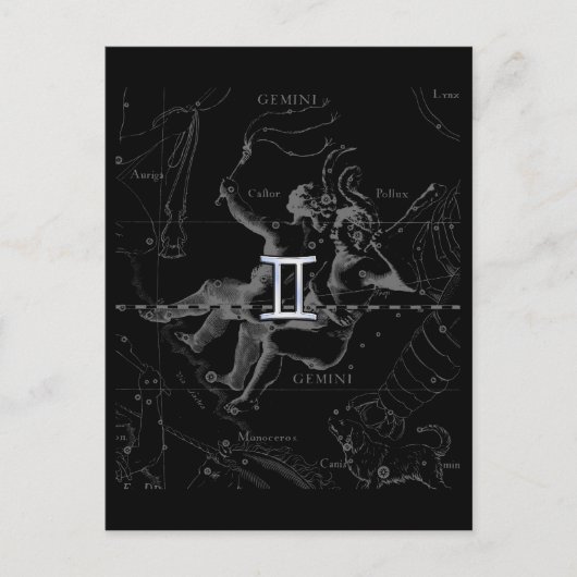 Chrome Style Gemini Zodiac-teken op Hevelius Briefkaart (Voorkant)