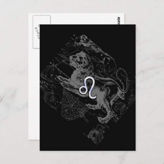 Chrome Style Leo Zodiac Map Hevelius 1690 Briefkaart (Voorkant / Achterkant)