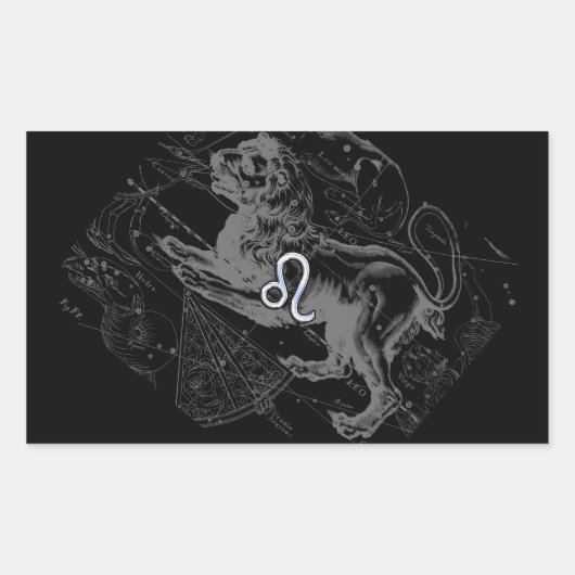 Chrome Style Leo Zodiac Map Hevelius 1690 Rechthoekige Sticker (Voorkant)