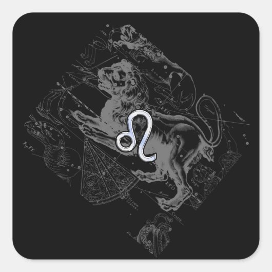 Chrome Style Leo Zodiac Map Hevelius 1690 Vierkante Sticker (Voorkant)