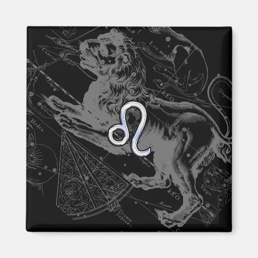 Chrome Style Leo Zodiac Sign on Hevelius Magneet (Voorkant)