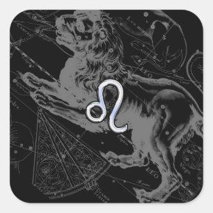 Chrome Style Leo Zodiac Sign on Hevelius Vierkante Sticker