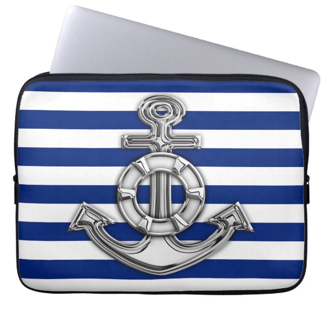 Chrome Style Lifesaver op blauwe strepen Laptop Sleeve (Voorkant)