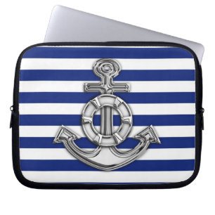 Chrome Style Lifesaver op blauwe strepen Laptop Sleeve
