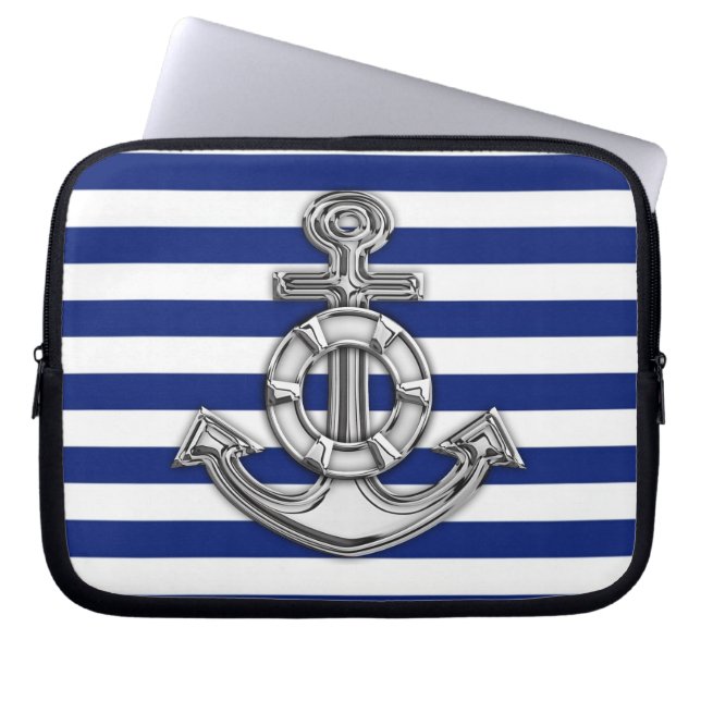 Chrome Style Lifesaver op blauwe strepen Laptop Sleeve (Voorkant)
