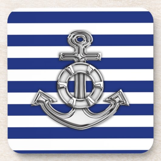 Chrome Style Lifesaver op Nautical Stripes Onderzetter (Voorkant)