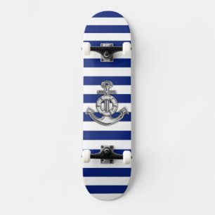 Chrome Style Lifesaver op Nautical Stripes Persoonlijk Skateboard