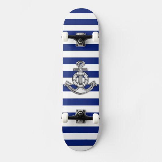 Chrome Style Lifesaver op Nautical Stripes Persoonlijk Skateboard (Voorkant)