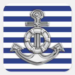 Chrome Style Lifesaver op Nautical Stripes Vierkante Sticker