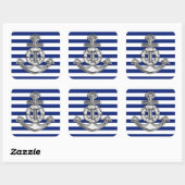 Chrome Style Lifesaver op Nautical Stripes Vierkante Sticker (Vel)