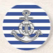 Chrome Style Lifesaver op Nautical Stripes Zandsteen Onderzetter (Voorkant)