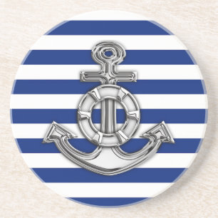 Chrome Style Lifesaver op Nautical Stripes Zandsteen Onderzetter