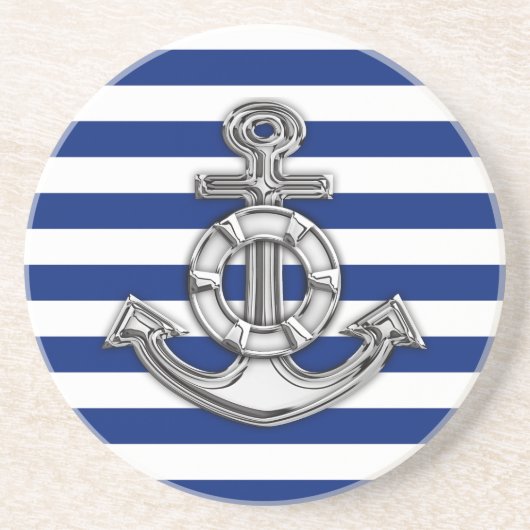 Chrome Style Lifesaver op Nautical Stripes Zandsteen Onderzetter (Voorkant)