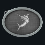 Chrome Style Marlin op koolstofvezel Gesp<br><div class="desc">Een zilverchrome zoals marlijn visapplicatie op een koolstofvezel-achtergronddecor. Een modern, modern nautisch geschenk. Hier is een selectie van fijne, aangepaste casual geborduurde honkbalpetten. in een nautische stijl, kunt u gemakkelijk personaliseren om het zo uniek te maken zoals u bent. Gebruik de link "Vraag deze ontwerper" om contact met ons op...</div>