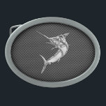 Chrome Style Marlin op koolstofvezel Gesp<br><div class="desc">Een zilverchrome zoals marlijn visapplicatie op een koolstofvezel-achtergronddecor. Een modern, modern nautisch geschenk. Hier is een selectie van fijne, aangepaste casual geborduurde honkbalpetten. in een nautische stijl, kunt u gemakkelijk personaliseren om het zo uniek te maken zoals u bent. Gebruik de link "Vraag deze ontwerper" om contact met ons op...</div>