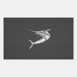 Chrome Style Marlin op koolstofvezel Rechthoekige Sticker