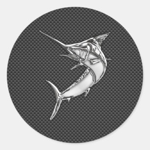 Chrome Style Marlin op koolstofvezel Ronde Sticker