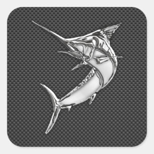 Chrome Style Marlin op koolstofvezel Vierkante Sticker