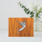 Chrome Style Marlin op Teak Wood Decor Briefkaart (Staand voorkant)