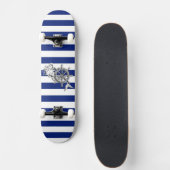 Chrome Style Mermaid op Nautical Stripes Skateboard (Voorkant)