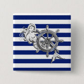 Chrome Style Mermaid op Nautical Stripes Vierkante Button 5,1 Cm (Voorkant)