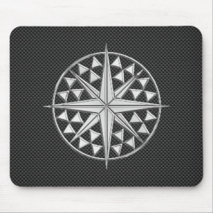 Chrome Style Nautical Compass Star op koolstofveze Muismat