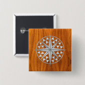 Chrome Style Nautical Compass Star op Teak Veneer Vierkante Button 5,1 Cm (Voorkant /achterkant)