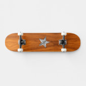 Chrome Style Nautical Star op Teak Veneer Skateboard (Horizontaal)