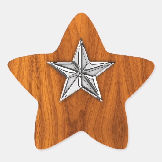 Chrome Style Nautical Star op Teak Veneer Ster Sticker (Voorkant)