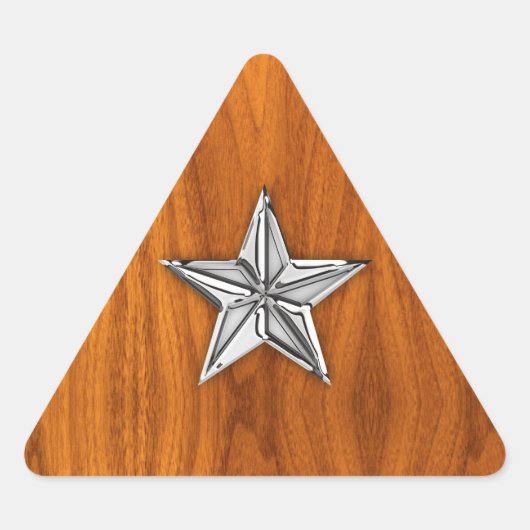 Chrome Style Nautical Star op Teak Veneer Sticker (Voorkant)