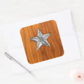 Chrome Style Nautical Star op Teak Veneer Vierkante Sticker (Envelop)