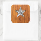 Chrome Style Nautical Star op Teak Veneer Vierkante Sticker (Tas)