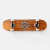 Chrome Style Nautical Wheel op Teak Veneer Persoonlijk Skateboard (Horizontaal)