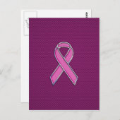 Chrome Style Pink Ribbon Awareness Carbon Fibre Briefkaart (Voorkant / Achterkant)