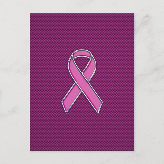 Chrome Style Pink Ribbon Awareness Carbon Fibre Briefkaart (Voorkant)