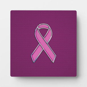 Chrome Style Pink Ribbon Awareness Carbon Fibre Fotoplaat