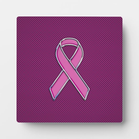 Chrome Style Pink Ribbon Awareness Carbon Fibre Fotoplaat (Voorkant)