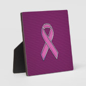 Chrome Style Pink Ribbon Awareness Carbon Fibre Fotoplaat (Voorkant)