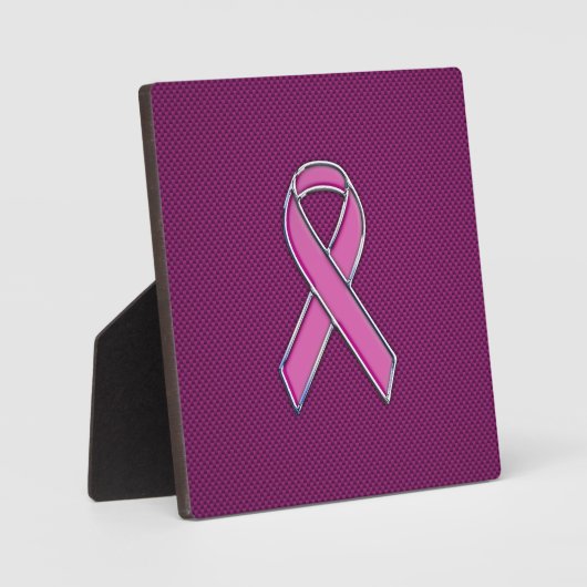 Chrome Style Pink Ribbon Awareness Carbon Fibre Fotoplaat (Voorkant)
