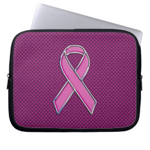 Chrome Style Pink Ribbon Awareness Carbon Fibre Laptop Sleeve