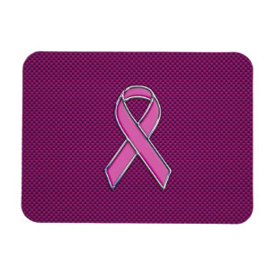 Chrome Style Pink Ribbon Awareness Carbon Fibre Magneet