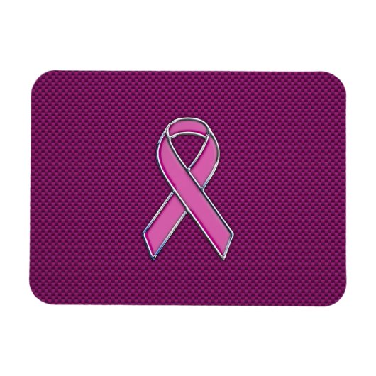Chrome Style Pink Ribbon Awareness Carbon Fibre Magneet (Horizontaal)