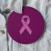 Chrome Style Pink Ribbon Awareness Carbon Fibre Ronde Button 6,0 Cm (In situ)
