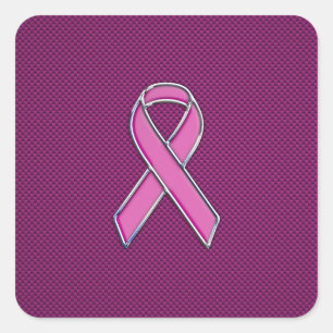 Chrome Style Pink Ribbon Awareness Carbon Fibre Vierkante Sticker