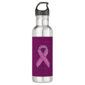 Chrome Style Pink Ribbon Awareness Carbon Fibre Waterfles (Voorkant)