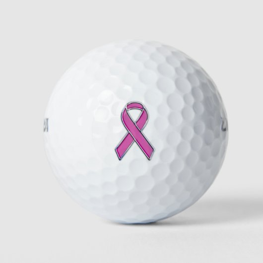 Chrome Style Pink Ribbon Awareness Golfballen (Voorkant)