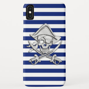 Chrome Style Pirate on Nautical Stripes Case-Mate iPhone Case