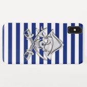 Chrome Style Pirate on Nautical Stripes Case-Mate iPhone Case (Achterkant (horizontaal))