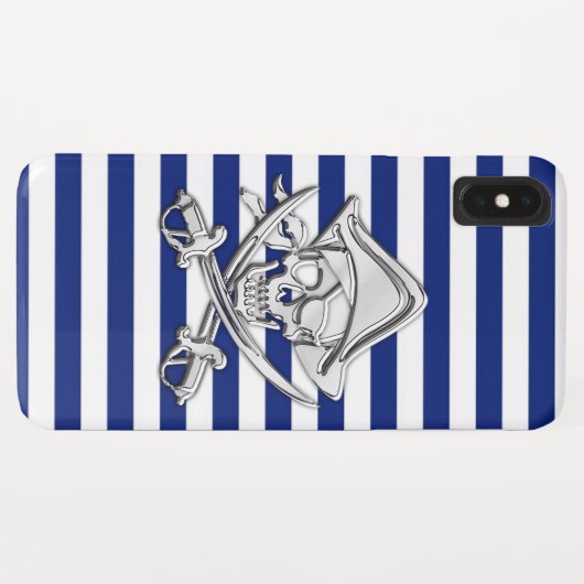 Chrome Style Pirate on Nautical Stripes Case-Mate iPhone Case (Achterkant (horizontaal))