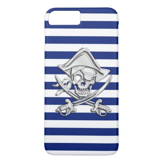 Chrome Style Pirate op Nautical Stripes Case-Mate iPhone Case (Achterkant)